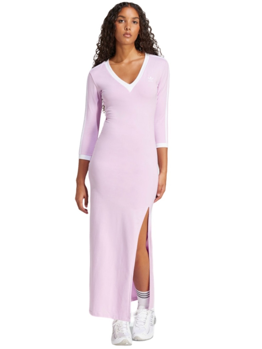 adidas Classics 3-Stripes Maxi Dress Pink Lilac Women's Medium Sporty Athleisure